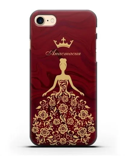 Чехол с иллюстрацией принцессы и именем красный мрамор силиконовый для iPhone 7