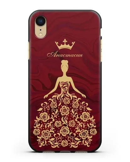 Чехол с иллюстрацией принцессы и именем красный мрамор силиконовый для iPhone XR
