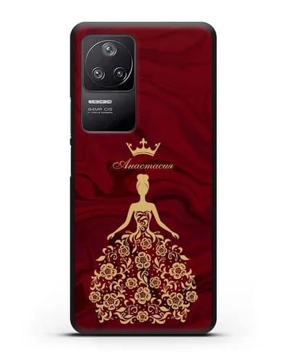 Чехол с иллюстрацией принцессы и именем красный мрамор силиконовый для Xiaomi Poco F4