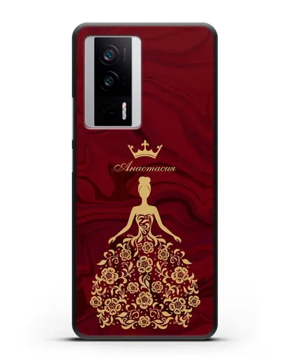 Чехол с иллюстрацией принцессы и именем красный мрамор силиконовый для Xiaomi Poco F5 Pro