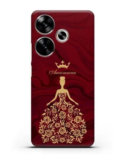 Чехол с иллюстрацией принцессы и именем красный мрамор силиконовый для Xiaomi Poco F6