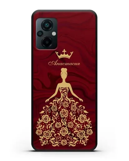 Чехол с иллюстрацией принцессы и именем красный мрамор силиконовый для Xiaomi Poco M5