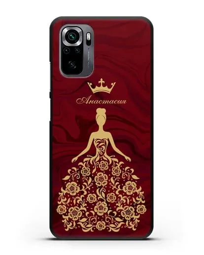 Чехол с иллюстрацией принцессы и именем красный мрамор силиконовый для Xiaomi Poco M5s