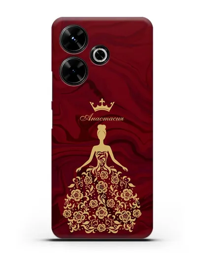 Чехол с иллюстрацией принцессы и именем красный мрамор силиконовый для Xiaomi Poco M6
