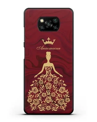 Чехол с иллюстрацией принцессы и именем красный мрамор силиконовый для Xiaomi Poco X3