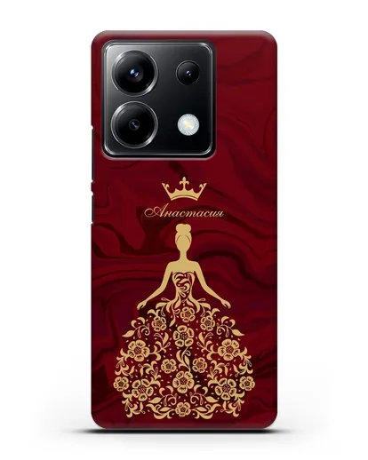 Чехол с иллюстрацией принцессы и именем красный мрамор силиконовый для Xiaomi Poco X6