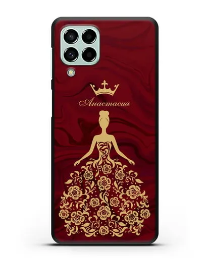 Чехол с иллюстрацией принцессы и именем красный мрамор силиконовый для Samsung Galaxy M53 [SM-M536]
