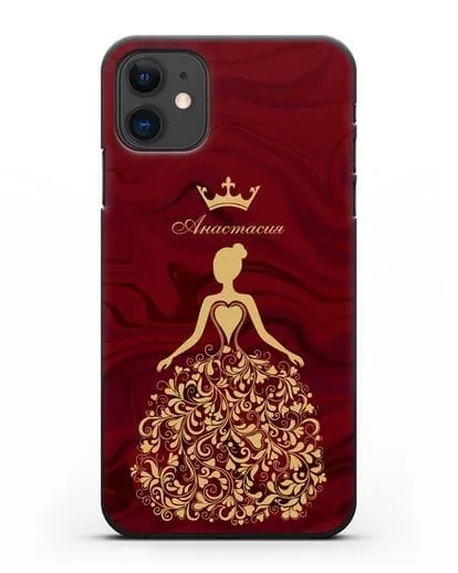 Именной чехол Принцесса с короной красный мрамор силиконовый для iPhone 11
