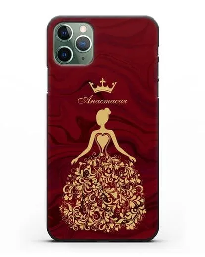 Именной чехол Принцесса с короной красный мрамор силиконовый для iPhone 11 Pro Max