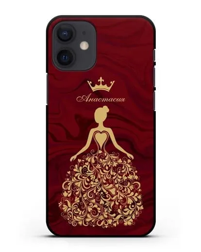 Именной чехол Принцесса с короной красный мрамор силиконовый для iPhone 12 mini