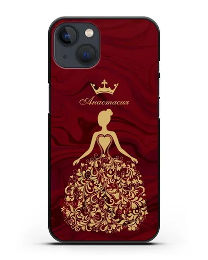 Именной чехол Принцесса с короной красный мрамор силиконовый для iPhone 13 Mini