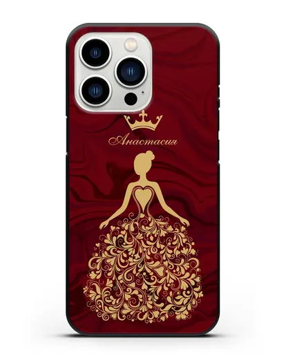 Именной чехол Принцесса с короной красный мрамор силиконовый для iPhone 13 Pro