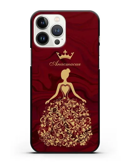 Именной чехол Принцесса с короной красный мрамор силиконовый для iPhone 13 Pro Max