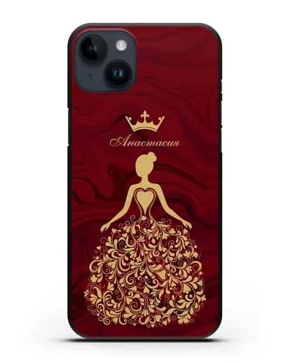 Именной чехол Принцесса с короной красный мрамор силиконовый для iPhone 14 Plus