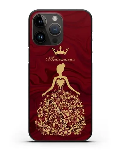 Именной чехол Принцесса с короной красный мрамор силиконовый для iPhone 14 Pro Max