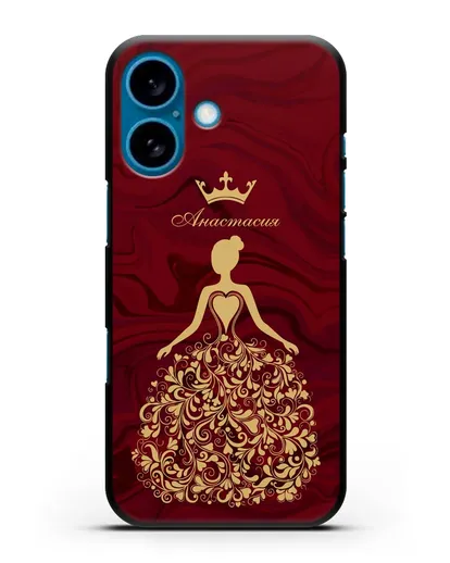 Именной чехол Принцесса с короной красный мрамор силиконовый для iPhone 16