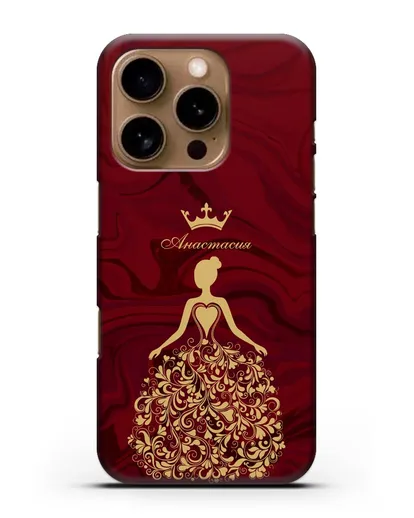 Именной чехол Принцесса с короной красный мрамор силиконовый для iPhone 16 Pro
