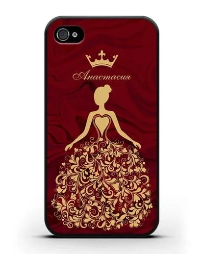Именной чехол Принцесса с короной красный мрамор силиконовый для iPhone 4/4s