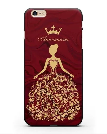 Именной чехол Принцесса с короной красный мрамор силиконовый для iPhone 6s Plus