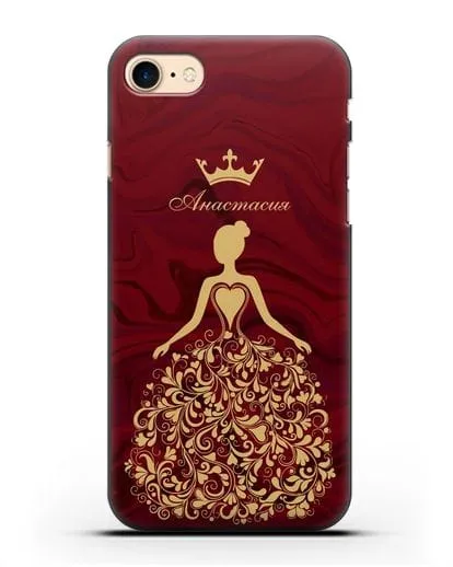 Именной чехол Принцесса с короной красный мрамор силиконовый для iPhone 7