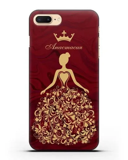 Именной чехол Принцесса с короной красный мрамор силиконовый для iPhone 8 Plus