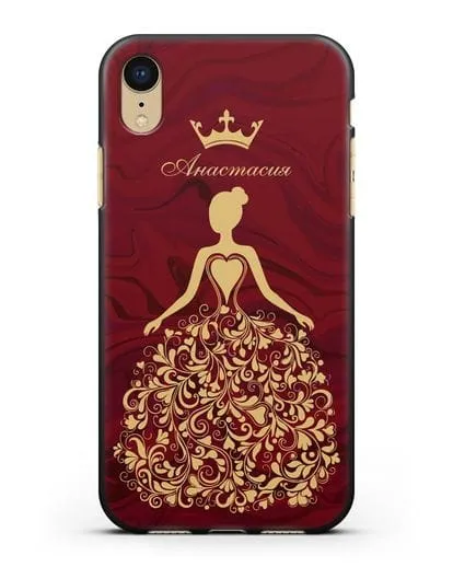Именной чехол Принцесса с короной красный мрамор силиконовый для iPhone XR