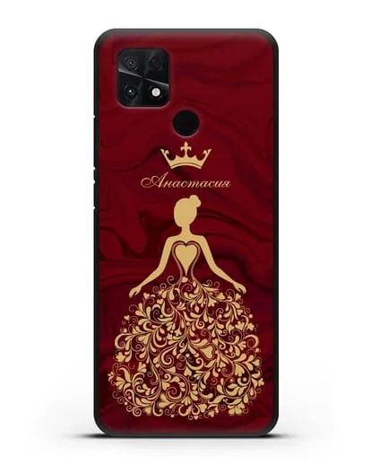 Именной чехол Принцесса с короной красный мрамор силиконовый для Xiaomi Poco C40