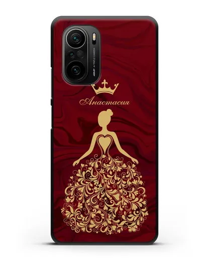 Именной чехол Принцесса с короной красный мрамор силиконовый для Xiaomi Poco F3 Pro