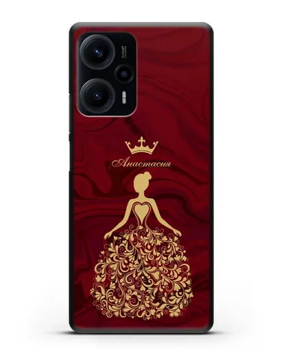 Именной чехол Принцесса с короной красный мрамор силиконовый для Xiaomi Poco F5