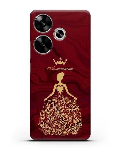 Именной чехол Принцесса с короной красный мрамор силиконовый для Xiaomi Poco F6