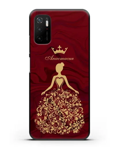 Именной чехол Принцесса с короной красный мрамор силиконовый для Xiaomi Poco M3 Pro