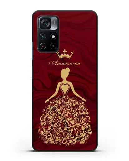 Именной чехол Принцесса с короной красный мрамор силиконовый для Xiaomi Poco M4 Pro 5G