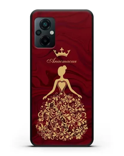 Именной чехол Принцесса с короной красный мрамор силиконовый для Xiaomi Poco M5