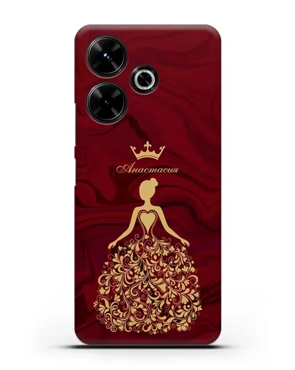 Именной чехол Принцесса с короной красный мрамор силиконовый для Xiaomi Poco M6