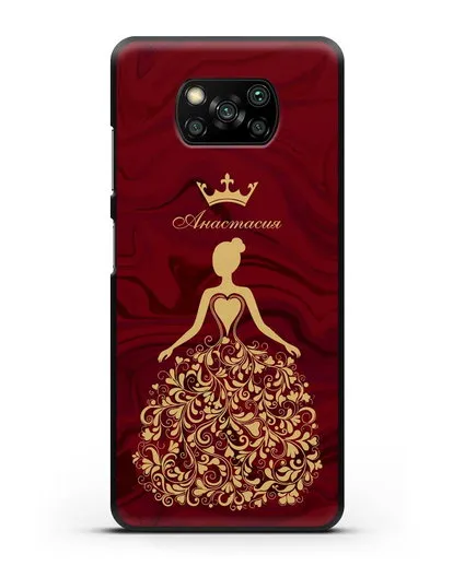 Именной чехол Принцесса с короной красный мрамор силиконовый для Xiaomi Poco X3 Pro