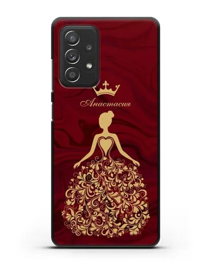 Именной чехол Принцесса с короной красный мрамор силиконовый для Samsung Galaxy A53