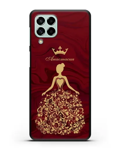 Именной чехол Принцесса с короной красный мрамор силиконовый для Samsung Galaxy M53 [SM-M536]