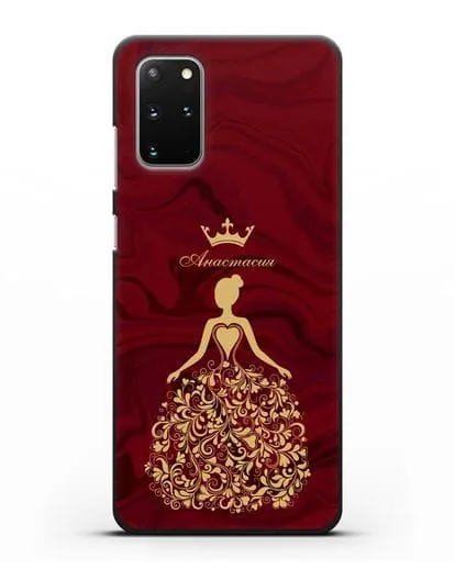 Именной чехол Принцесса с короной красный мрамор силиконовый для Samsung Galaxy S20 Plus [SM-G985F]
