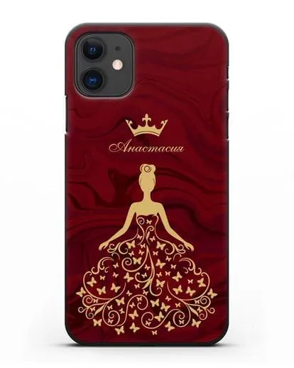Именной чехол с изображением девушки с короной красный мрамор силиконовый для iPhone 11