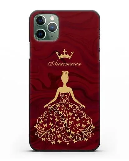 Именной чехол с изображением девушки с короной красный мрамор силиконовый для iPhone 11 Pro