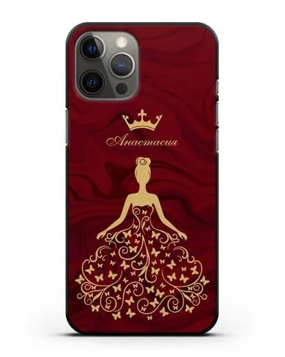 Именной чехол с изображением девушки с короной красный мрамор силиконовый для iPhone 12 Pro Max
