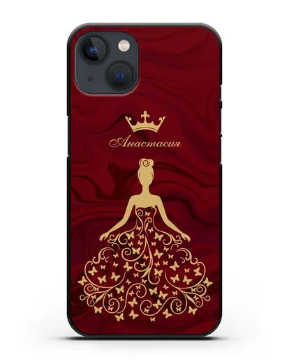 Именной чехол с изображением девушки с короной красный мрамор силиконовый для iPhone 13