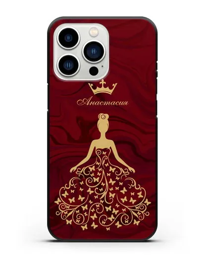 Именной чехол с изображением девушки с короной красный мрамор силиконовый для iPhone 13 Pro