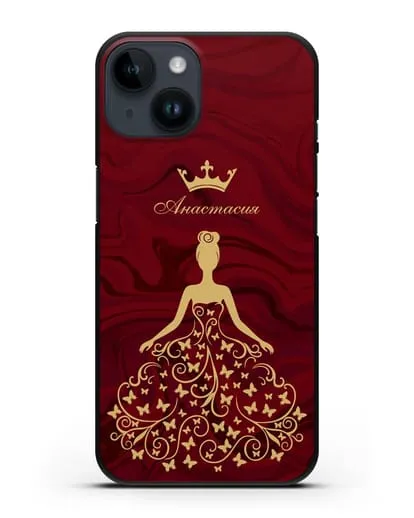 Именной чехол с изображением девушки с короной красный мрамор силиконовый для iPhone 14