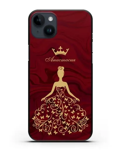 Именной чехол с изображением девушки с короной красный мрамор силиконовый для iPhone 14 Plus