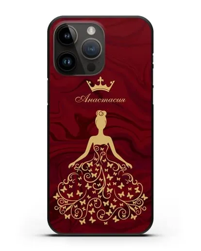 Именной чехол с изображением девушки с короной красный мрамор силиконовый для iPhone 14 Pro Max