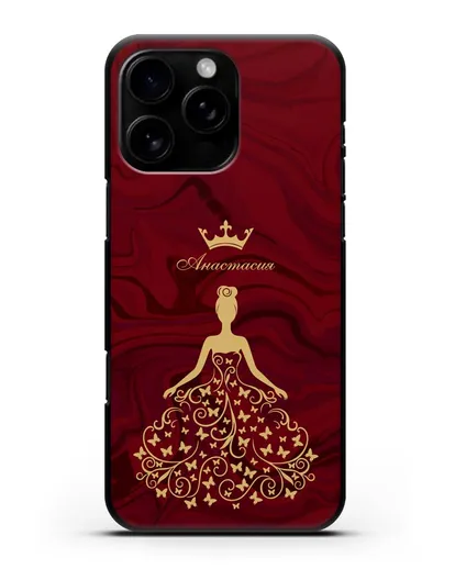 Именной чехол с изображением девушки с короной красный мрамор силиконовый для iPhone 16 Pro Max