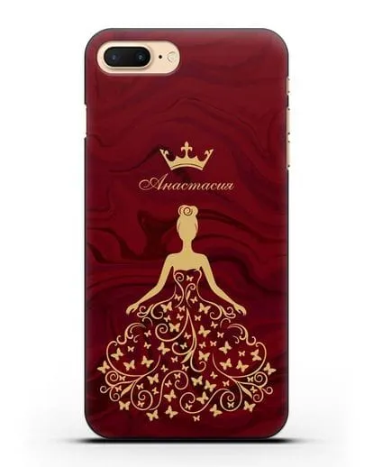 Именной чехол с изображением девушки с короной красный мрамор силиконовый для iPhone 7 Plus