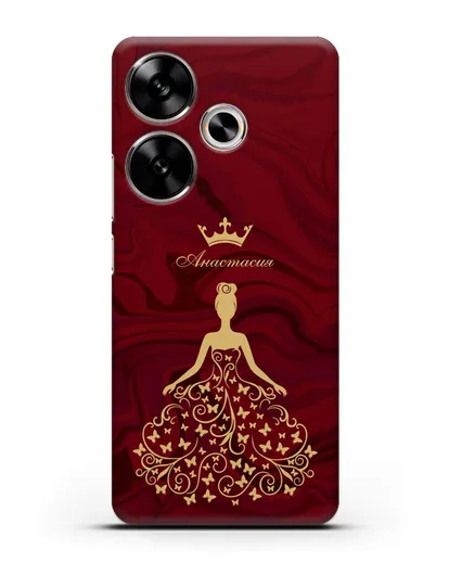 Именной чехол с изображением девушки с короной красный мрамор силиконовый для Xiaomi Poco F6