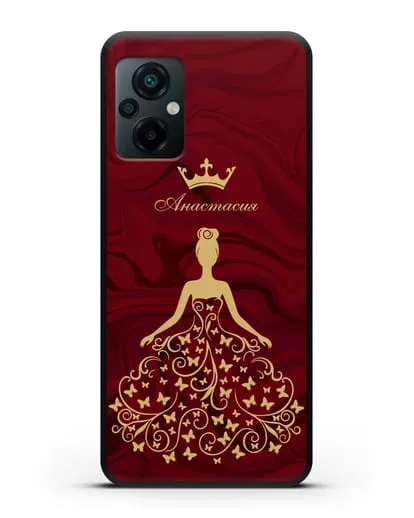 Именной чехол с изображением девушки с короной красный мрамор силиконовый для Xiaomi Poco M5